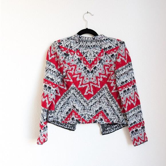 IRO Kroe Tweed Jacquard Black/Red Open Front Long Sleeve Jacket Blazer, sz 36/S - Picture 2 of 9